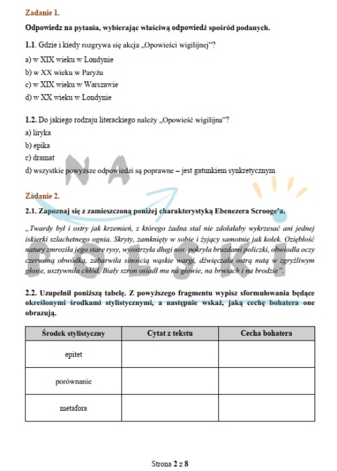 Opowiesc Wigilijna Test Ze Znajomosci Lektury Pdf